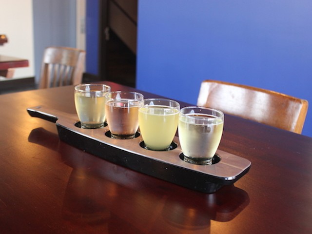 A flight of all four of Brick River's current line of cider.
