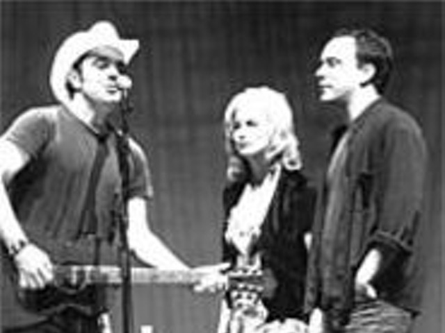 No food, no peace: Daniel Lanois, Emmylou Harris and Dave Matthews perform in Seattle at the October 14 Groundwork concert.