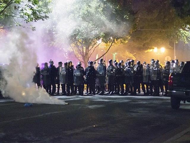 Police fired tear gas canisters into the streets of the Central West End on September 15, 2017.