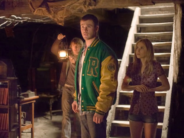 Fran Kranz, Chris Hemsworth and Anna Hutchison hunker down in The Cabin in the Woods.
