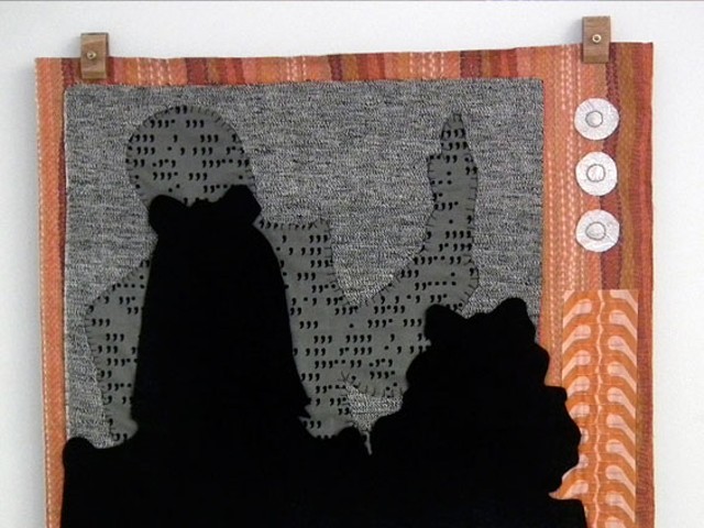Megan Sue Collins, OJ Simpson Trials, 2013,
    20&rdquo; x 22&rdquo;, hand-stitched quilt.