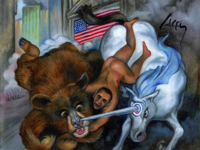 The New Neosurrealism: Artist Creates Portraits of Naked Obama Riding His Unicorn