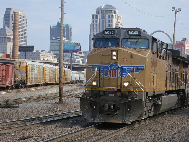 A Union Pacific train rolls through St. Louis.
