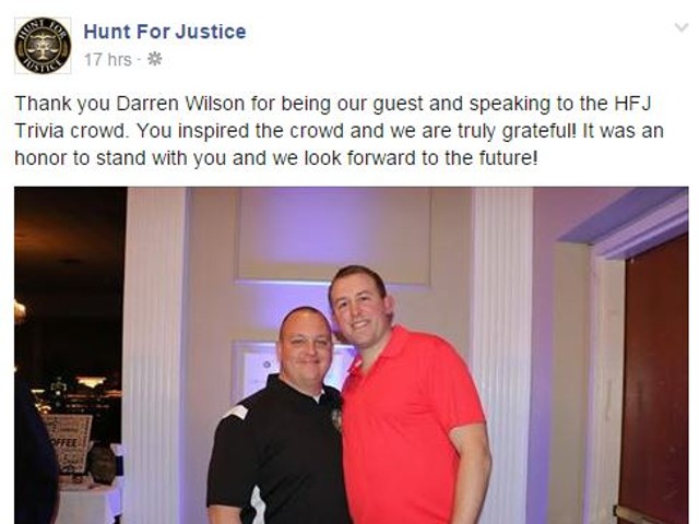 Christopher Hunt, director of Hunt of Justice, welcomed Darren Wilson to speak to law enforcement supporters last weekend.