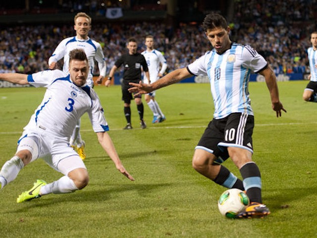 Sergio Aguero, one of the top players in the English Premier League, plays Bosnia-Herzegovina at Busch Stadium.