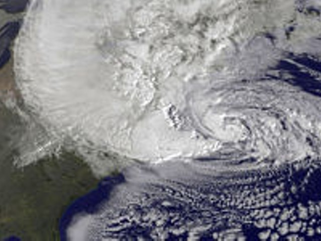 A satellite image of Hurricane Sandy. St. Louis is just beyond the left edge of this picture. That is, nowhere.