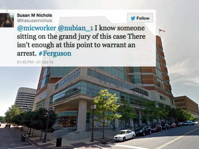 The tweet that started an investigation by the St. Louis County prosecutor's office (background via Google Street View)
