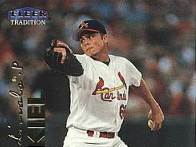 This week's card is a 1999 Rick Ankiel rookie card by Fleer. I'll be honest; no matter how good an outfielder Ankiel ever becomes, I'll never forgive him for wasting that arm.&nbsp;