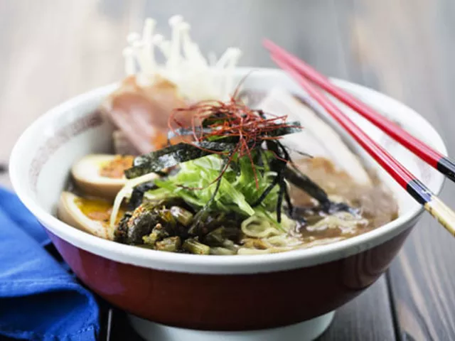 Tonkotsu ramen at Death in the Afternoon brings pork belly and loin, soft-boiled egg, black garlic oil, mushroom and noodles. | Jennifer Silverberg