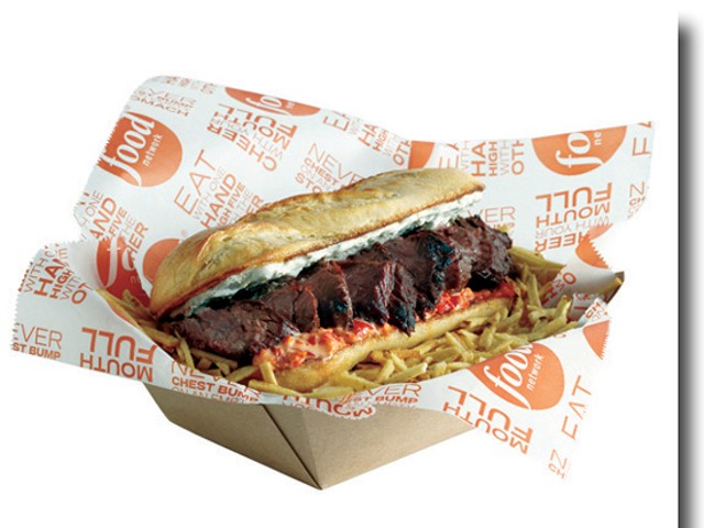 Do not adjust your television set. This is a Food Network steak sandwich -- the Red, White and Blue Steak Sandwich, to be precise.