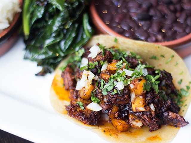 "Asada" taco with beef brisket, onion and seasonal salsa. | Photos by Mabel Suen