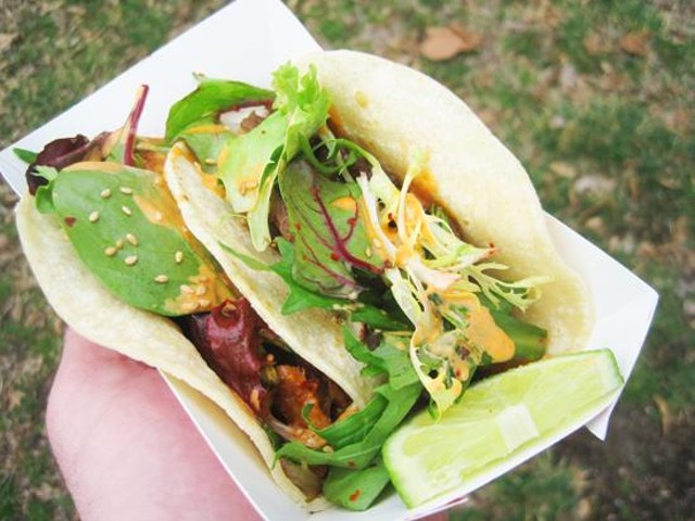 A couple of tacos from the Korean-Mexican mashup truck, Seoul Taco