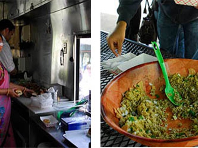 Krupa's mother-in-law cooking in the truck and bhel, a puffed rice snack | Kaitlin Steinberg