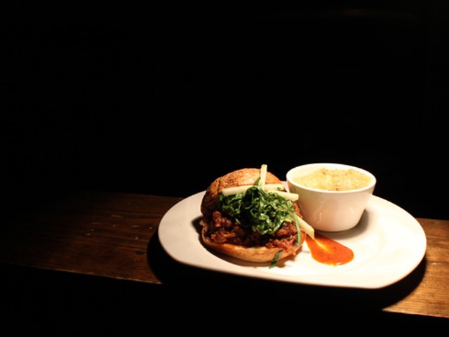 Chef Jimmy Hippchen's pulled-pork sandwich with cilantro barbecue sauce.