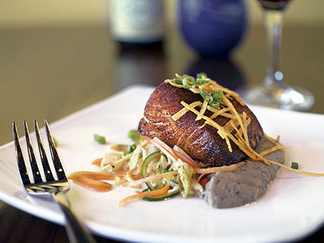 The classic Balaban's small plate of barbecue salmon is served with black bean hummus, warm slaw and tortilla strips. Here it is paired with a Willamette Valley Argyle Pinot Noir. View the full slideshow here.