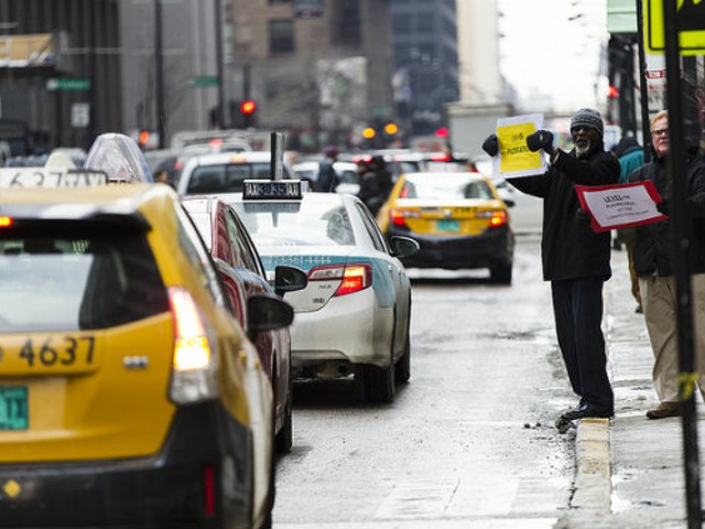Taxi drivers in Chicago protest Uber.