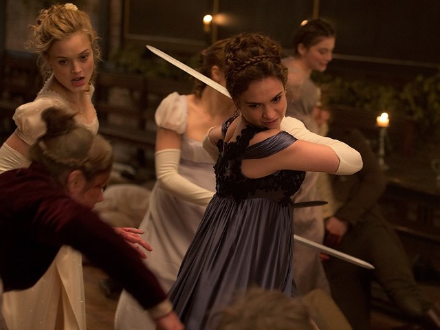 Bella Heathcote (left) and Lily James (right) fight their way out another dull party.