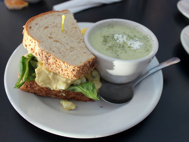 The "high hat" egg salad sandwich at the Fountain on Locust.