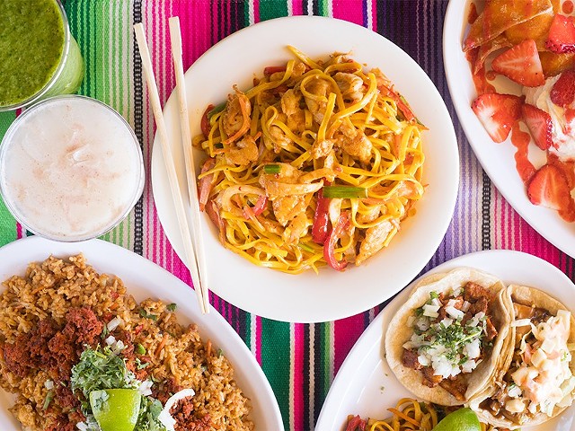 Wok O Taco offers Mexican/Chinese fusion including chipotle chicken noodles, wonton empanadas and chorizo-fried rice.