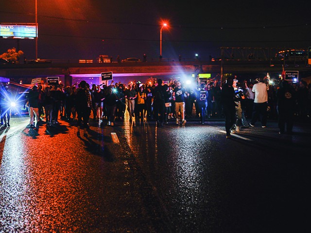 Protesters block I-64/40 in St. Louis on Tuesday, October 3.