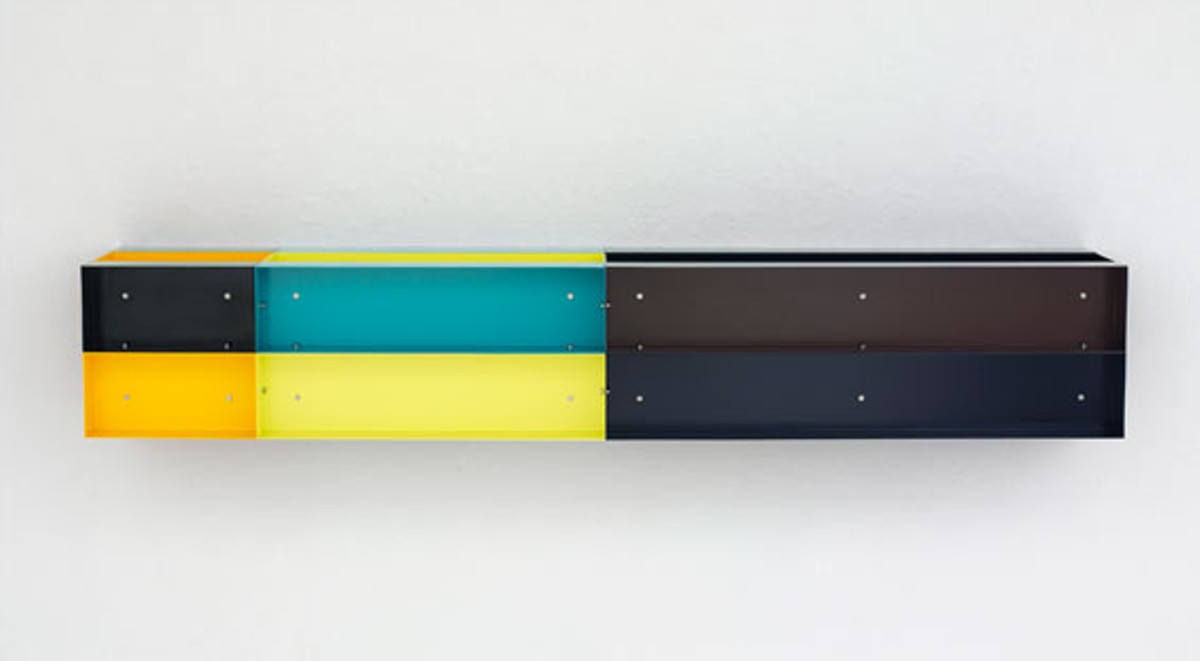 Donald Judd, Untitled, 1985, enameled aluminum, 30 x 180 x 30 cm,  Allison and Warren Kanders, &copy; Judd Foundation. Licensed by VAGA, New York, NY.