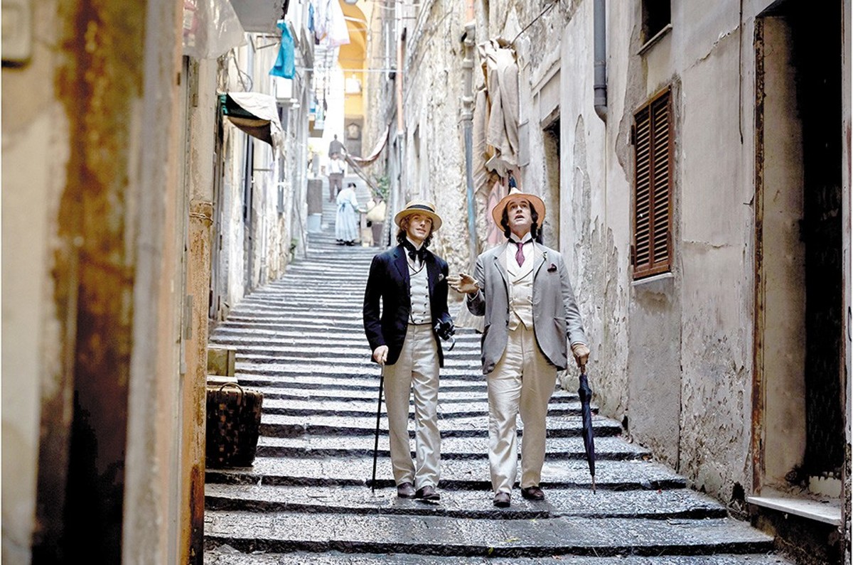 Alfred Douglas and Oscar Wilde (Colin Morgan and Rupert Everett) enjoy a stroll in better times.