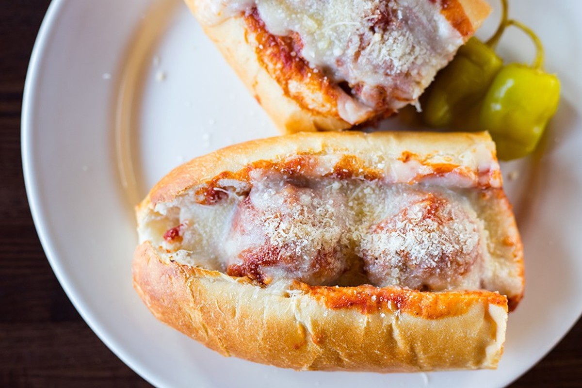 The massive “Meatball Parm,” is one of the restaurant’s house specialties.