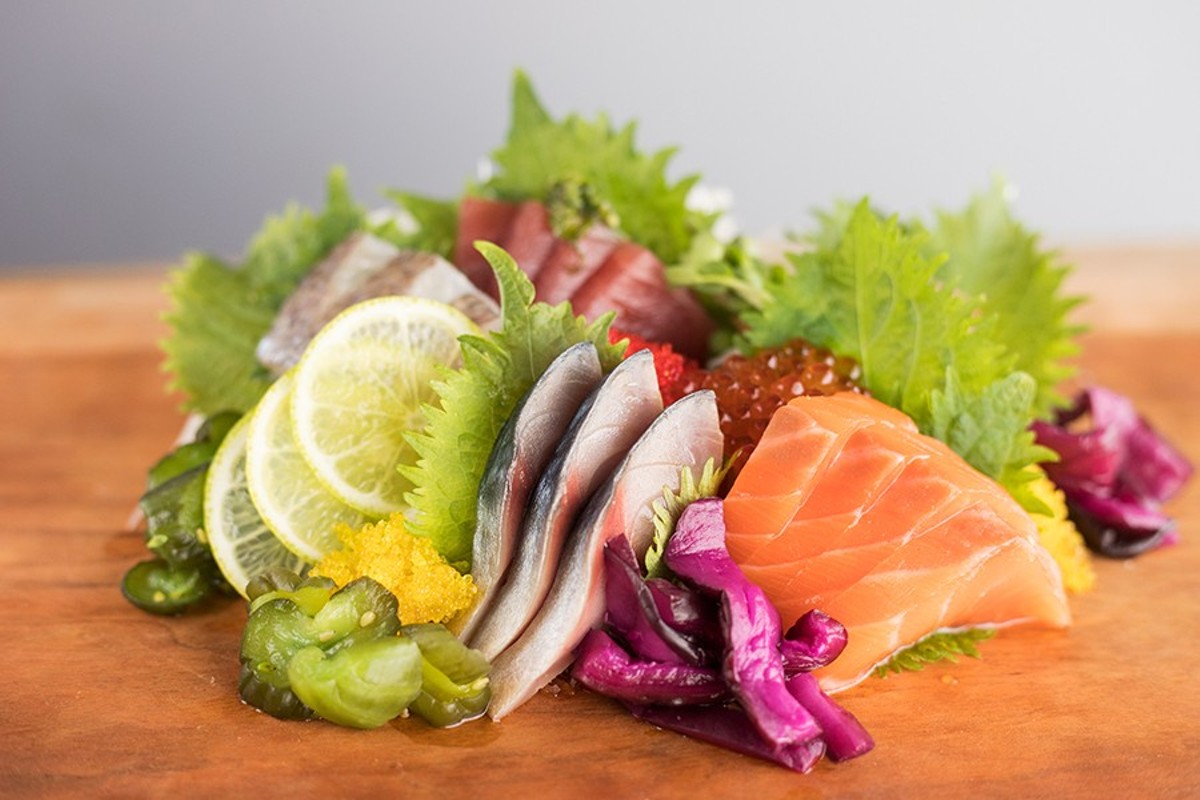 Sashimi moriawase comes with cuts such as salmon, yellowfin tuna and mackerel.