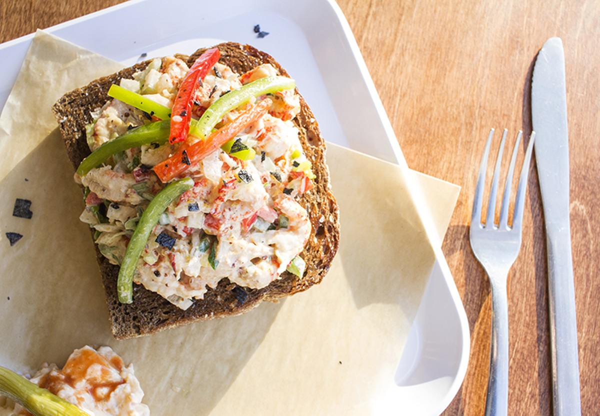 Crawfish-remoulade toast, a Creole spin on the hipster obsession.
