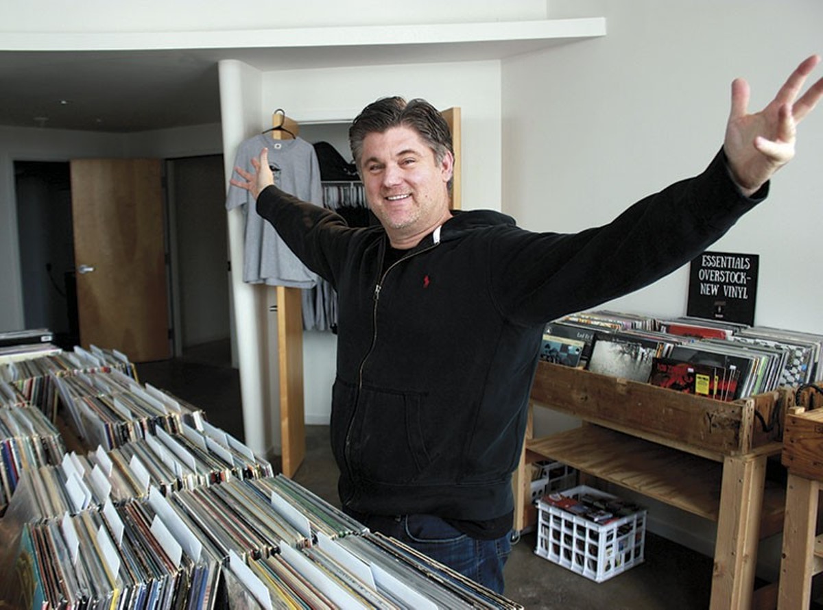 Music Record Shop owner Mark Carter, vinyl superfan, in the store's new Locust Street location.