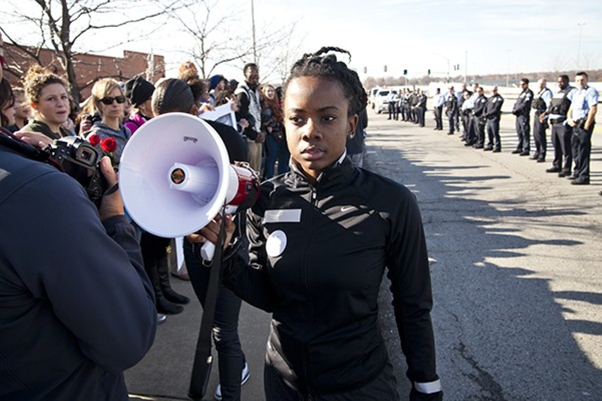 Brittany Ferrell rallies for justice in Ferguson.