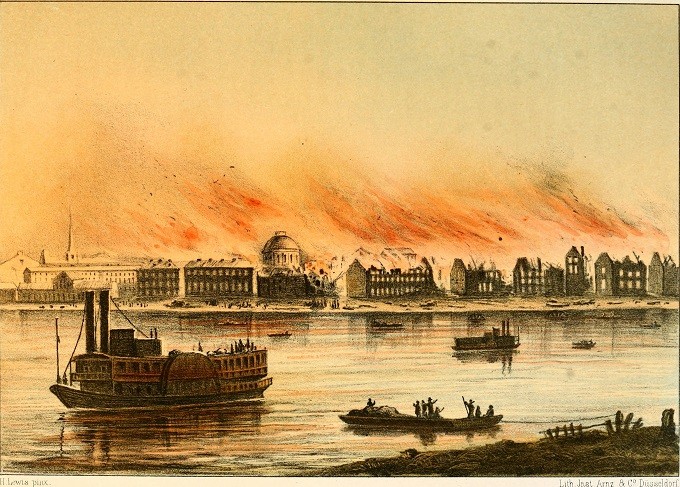 A German illustration of the St. Louis Fire of 1849.