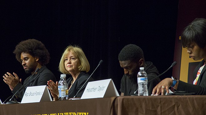 St. Louis Mayor Lyda Krewson faced harsh questions about the police department earlier this month at a town hall meeting at Harris-Stowe.