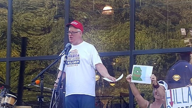 Jim Hoft, appearing at an August 2016 "Tea Party For Trump" rally, said Donald Trump's proposed immigration policies sent a "thrill up his leg." It was weird. 