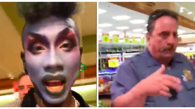 Maxi Glamour, left, captured one of the security guards who booted him (right) in a video.