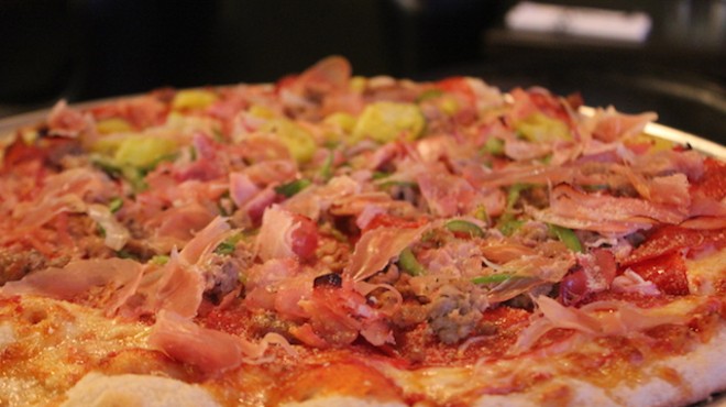 "El Padrino" is chock-full of ham, salsiccia, prosciutto, peppers, red onion and roasted garlic.