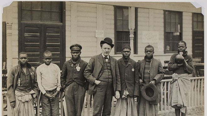 Samuel Phillips Verner (center) with random Africans he bought at the behest of Louisiana Purchase Exposition and passed off as "pygmies" at World's Fair.