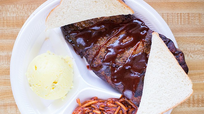 You can get your pork steak at Smoki O's with "Minnie's Potato Salad" and barbecue spaghetti, just like Minnie Muriel Hall Walker used to make it.