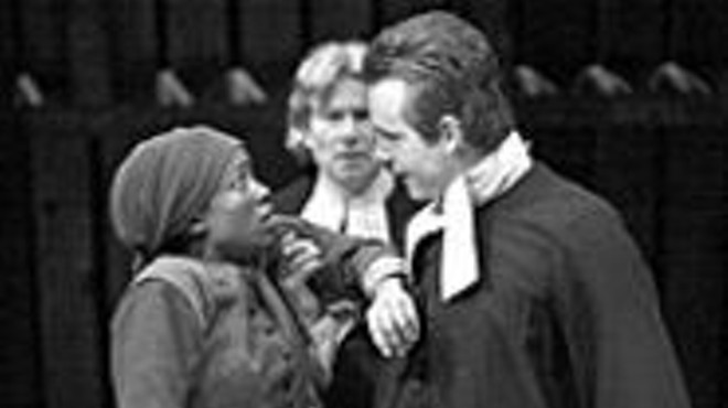 Chandra Thomas, Anderson Matthews  and Tim 
    Altmeyer in the Rep's Crucible.