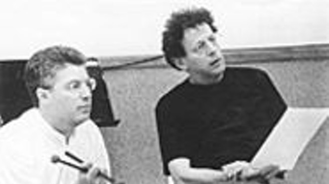 Timpanist Jonathan Haas (left) in the studio with composer Philip Glass. "You know," Glass told Haas when he learned the musician had landed a grant for the composer's commission, "I don't have a thought in my mind what I'm going to write. That's good, right?"