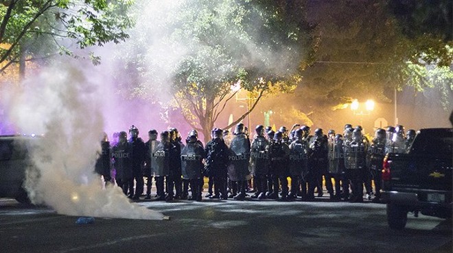 Police fired tear gas canisters into the streets of the Central West End on September 15, 2017.