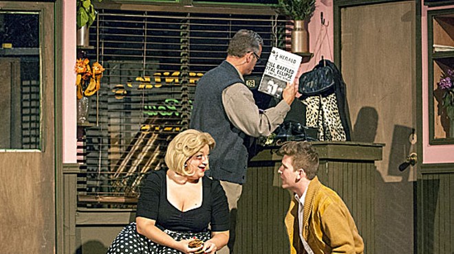 Lindsey Jones, Christopher R. Brenner and Ben Watts in Little Shop of Horrors.