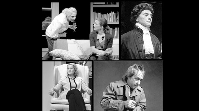 Clockwise from left: Nancy Lewis and Meghan Maguire in Collected Stories; Kevin Beyer in Amadeus; Joe Hanrahan in St. Nicholas; Lavonne Byers in A Delicate Balance.