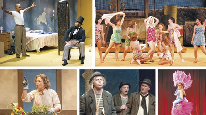 Clockwise from left: Chauncy Thomas and Reginald Pierre in Top Dog/Underdog; Laura Michelle Kelly in South Pacific; Antonio Rodriguez in Caf&eacute; Chanson; Terry Meddows and Gary Wayne Barker in Waiting for Godot; Elizabeth Ann Townsend in Talking Heads.