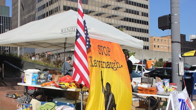 An encampment outside Senator Roy Blunt's aims to sway his vote on Brett Kavanaugh.