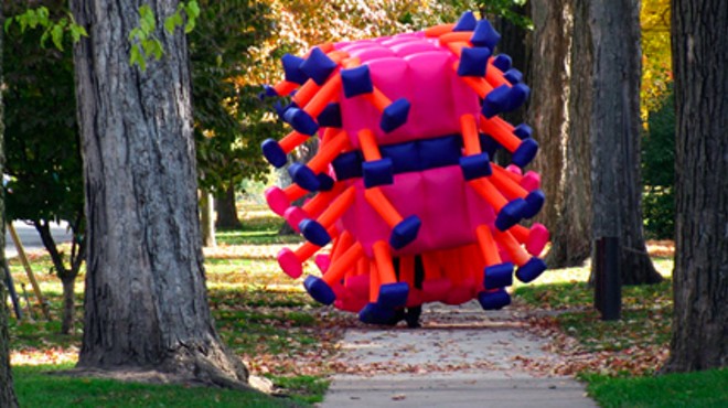 Jimmy Keuhnle brings his fluffy performance art to the Gateway Arch Friday.
