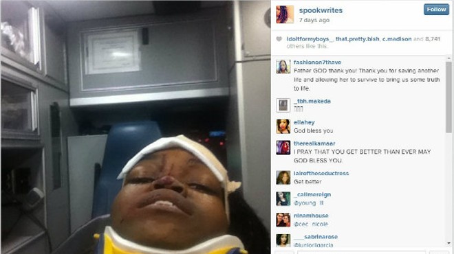 A selfie Mya Aaten-White took in the ambulance on August 12, 2014.