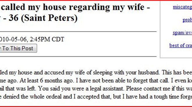 "You Called My House Regarding My Wife": Another Week in craigslist Missed Connections