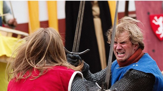 No swords were involved in the actual fight. This is just a "dramatic" reenactment...get it?
