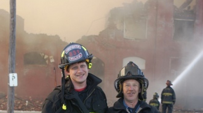 Ben Mazanec and his father at a fire.